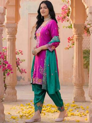 Women Ethnic Motifs Embroidered Regular Thread Work Kurta with Patiala & With Dupatta 6