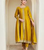 Floral Embroidered Panelled A-Line Kurta With Trousers & Dupatta