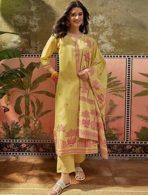 Women Ethnic Motifs Printed Regular Pure Cotton Kurta with Trousers & With Dupatta 1