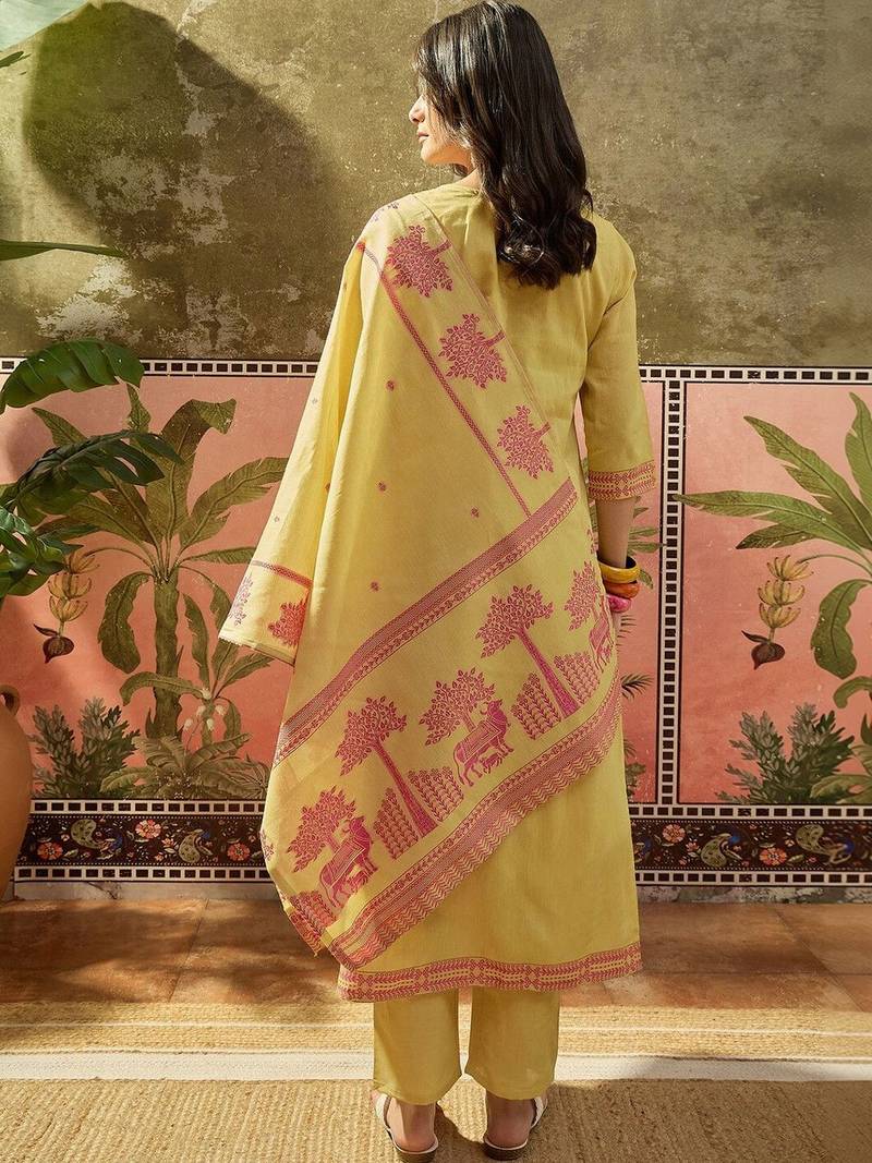 Women Ethnic Motifs Printed Regular Pure Cotton Kurta with Trousers & With Dupatta