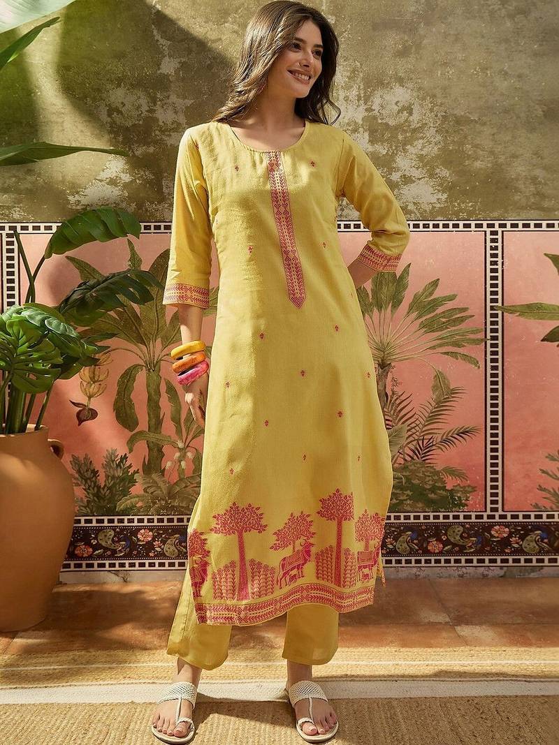 Women Ethnic Motifs Printed Regular Pure Cotton Kurta with Trousers & With Dupatta