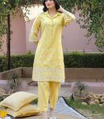 Embroidered Yellow Viscose Rayon Co Ords for Women