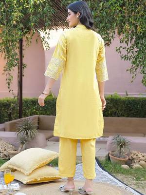 Embroidered Yellow Viscose Rayon Co Ords for Women 3