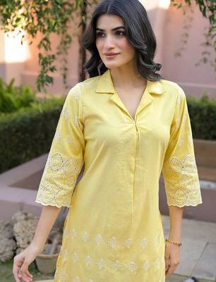 Embroidered Yellow Viscose Rayon Co Ords for Women 6