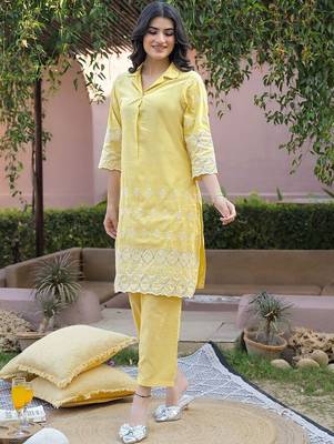 Embroidered Yellow Viscose Rayon Co Ords for Women 7