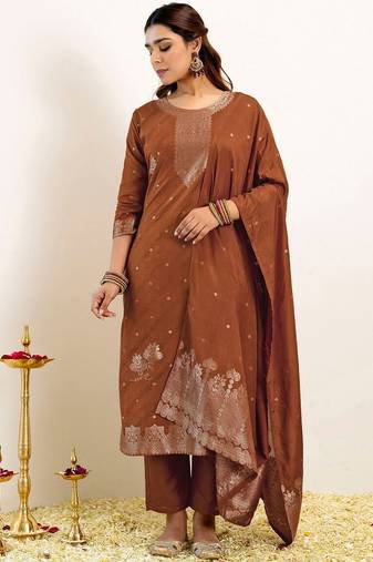 Women Ethnic Motifs Regular Kurta with Trousers & With Dupatta