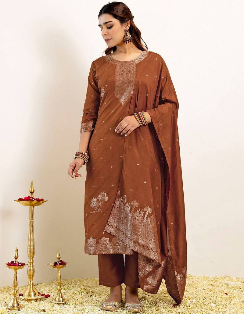Women Ethnic Motifs Regular Kurta with Trousers & With Dupatta