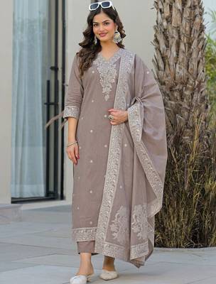 Women Ethnic Motifs Embroidered Regular Thread Work Kurta with Trousers & With Dupatta 1