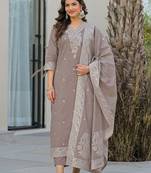 Women Ethnic Motifs Embroidered Regular Thread Work Kurta with Trousers & With Dupatta