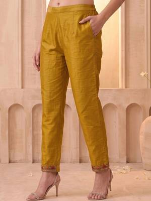 Embroidery Work Mustard Yellow Silk Blend Co Ords for Women 4