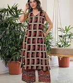 Printed Khaki Viscose Rayon Co Ords for Women
