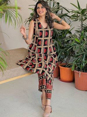 Printed Khaki Viscose Rayon Co Ords for Women 5