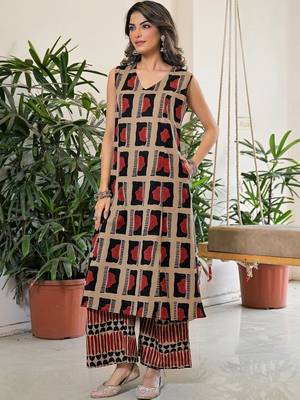 Printed Khaki Viscose Rayon Co Ords for Women 6
