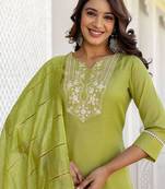 Women Ethnic Motifs Embroidered Regular Kurta with Trousers & With Dupatta
