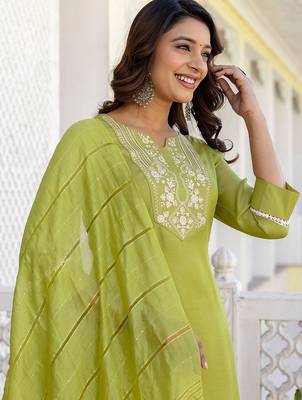 Women Ethnic Motifs Embroidered Regular Kurta with Trousers & With Dupatta 2