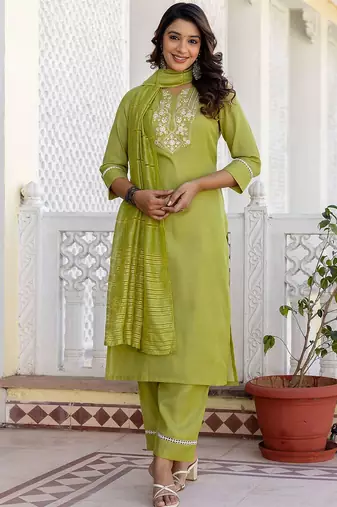 women ethnic motifs embroidered regular kurta with trousers & with dupatta