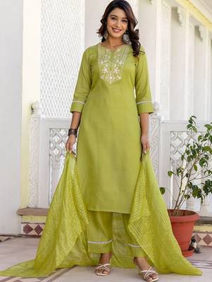 Women Ethnic Motifs Embroidered Regular Kurta with Trousers & With Dupatta 5