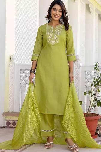 women ethnic motifs embroidered regular kurta with trousers & with dupatta