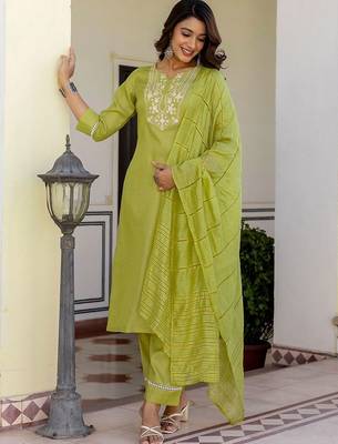 Women Ethnic Motifs Embroidered Regular Kurta with Trousers & With Dupatta 6