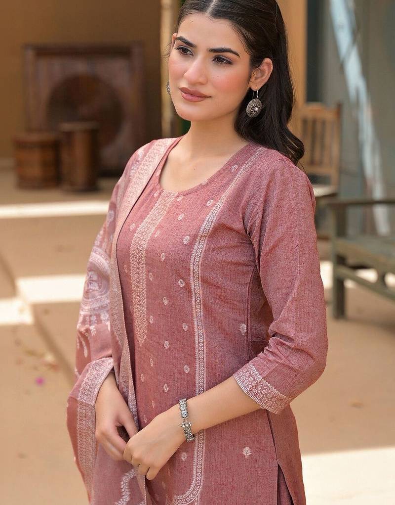 Women Ethnic Motifs Printed Regular Pure Cotton Kurta with Trousers & With Dupatta