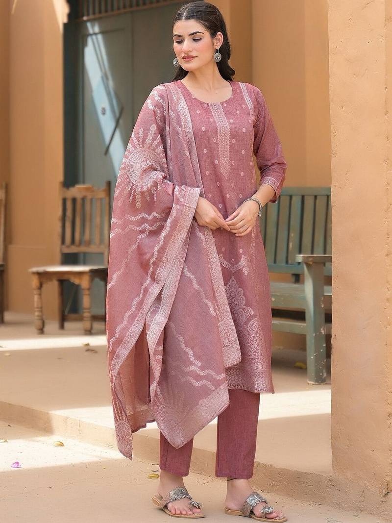 Women Ethnic Motifs Printed Regular Pure Cotton Kurta with Trousers & With Dupatta