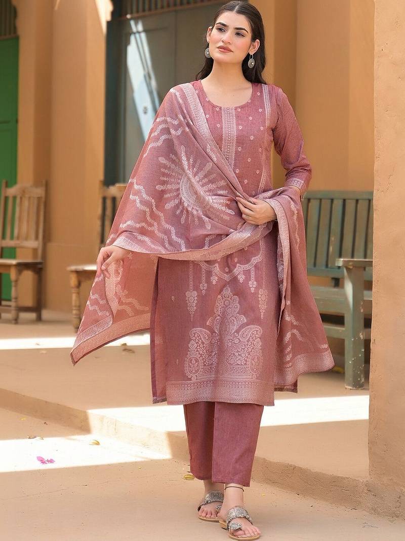 Women Ethnic Motifs Printed Regular Pure Cotton Kurta with Trousers & With Dupatta