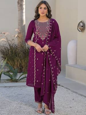 Women Ethnic Motifs Embroidered Regular Thread Work Kurta with Trousers & With Dupatta 1