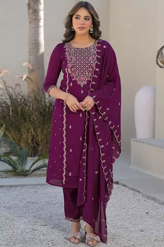 Women Ethnic Motifs Embroidered Regular Thread Work Kurta with Trousers & With Dupatta