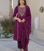 Women Ethnic Motifs Embroidered Regular Thread Work Kurta with Trousers & With Dupatta