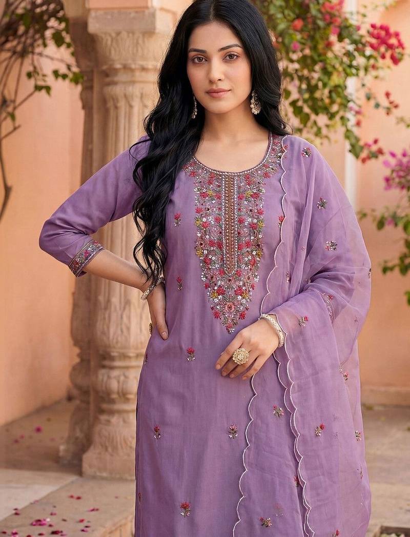 Women Ethnic Motifs Embroidered Regular Thread Work Kurta with Trousers & With Dupatta