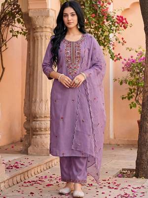 Women Ethnic Motifs Embroidered Regular Thread Work Kurta with Trousers & With Dupatta 1