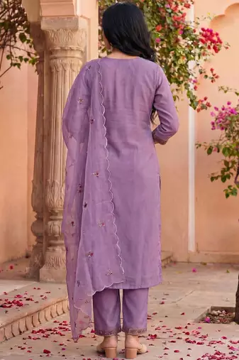 Women Ethnic Motifs Embroidered Regular Thread Work Kurta with Trousers & With Dupatta