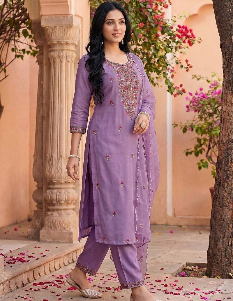 Women Ethnic Motifs Embroidered Regular Thread Work Kurta with Trousers & With Dupatta