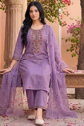 Women Ethnic Motifs Embroidered Regular Thread Work Kurta with Trousers & With Dupatta