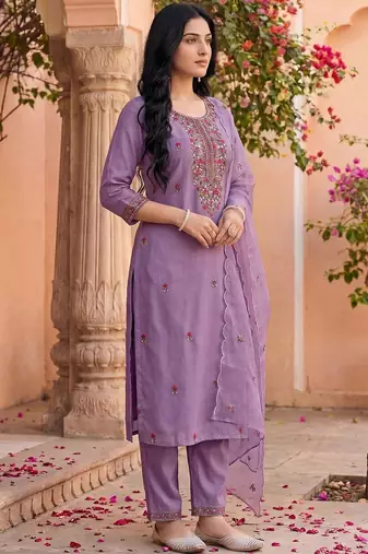 Women Ethnic Motifs Embroidered Regular Thread Work Kurta with Trousers & With Dupatta