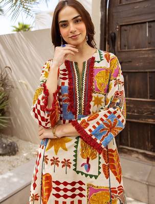 Printed Beige Cotton Blend Co Ords for Women 2