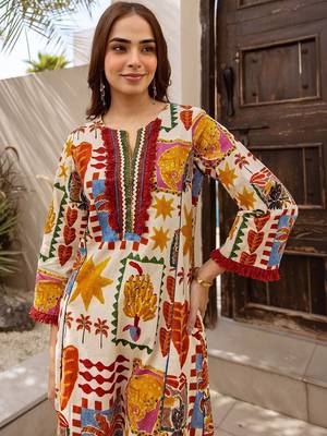 Printed Beige Cotton Blend Co Ords for Women 4
