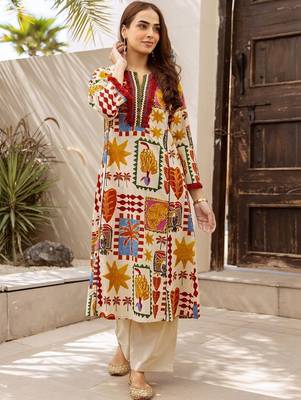 Printed Beige Cotton Blend Co Ords for Women 5
