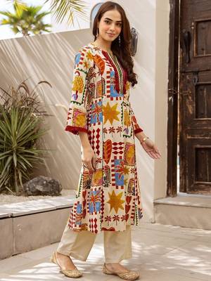 Printed Beige Cotton Blend Co Ords for Women 6