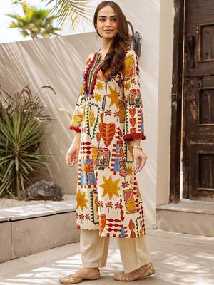 Printed Beige Cotton Blend Co Ords for Women 7
