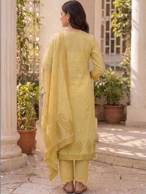 Women Ethnic Motifs Embroidered Regular Thread Work Pure Cotton Kurta with Trousers & With Dupatta 2