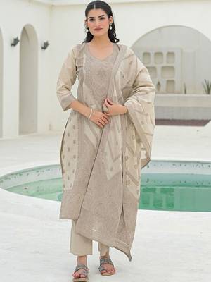 Women Ethnic Motifs Embroidered Regular Chikankari Pure Cotton Kurta with Trousers & With Dupatta 1