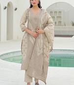 Women Ethnic Motifs Embroidered Regular Chikankari Pure Cotton Kurta with Trousers & With Dupatta
