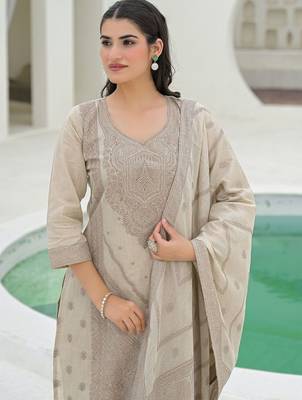 Women Ethnic Motifs Embroidered Regular Chikankari Pure Cotton Kurta with Trousers & With Dupatta 2