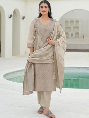 Women Ethnic Motifs Embroidered Regular Chikankari Pure Cotton Kurta with Trousers & With Dupatta 5