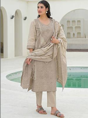 Women Ethnic Motifs Embroidered Regular Chikankari Pure Cotton Kurta with Trousers & With Dupatta 6