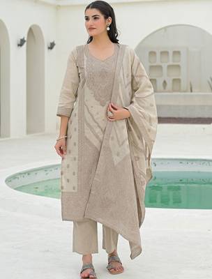 Women Ethnic Motifs Embroidered Regular Chikankari Pure Cotton Kurta with Trousers & With Dupatta 7