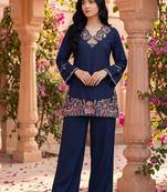 Embroidered Blue Rayon Co Ords for Women
