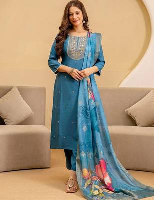 Women Ethnic Motifs Embroidered Regular Thread Work Kurta with Trousers & With Dupatta 1