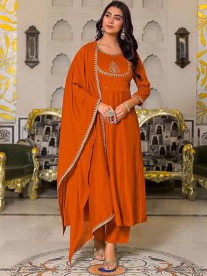 Women Ethnic Motifs Embroidered Empire Thread Work Kurta with Trousers & With Dupatta 1